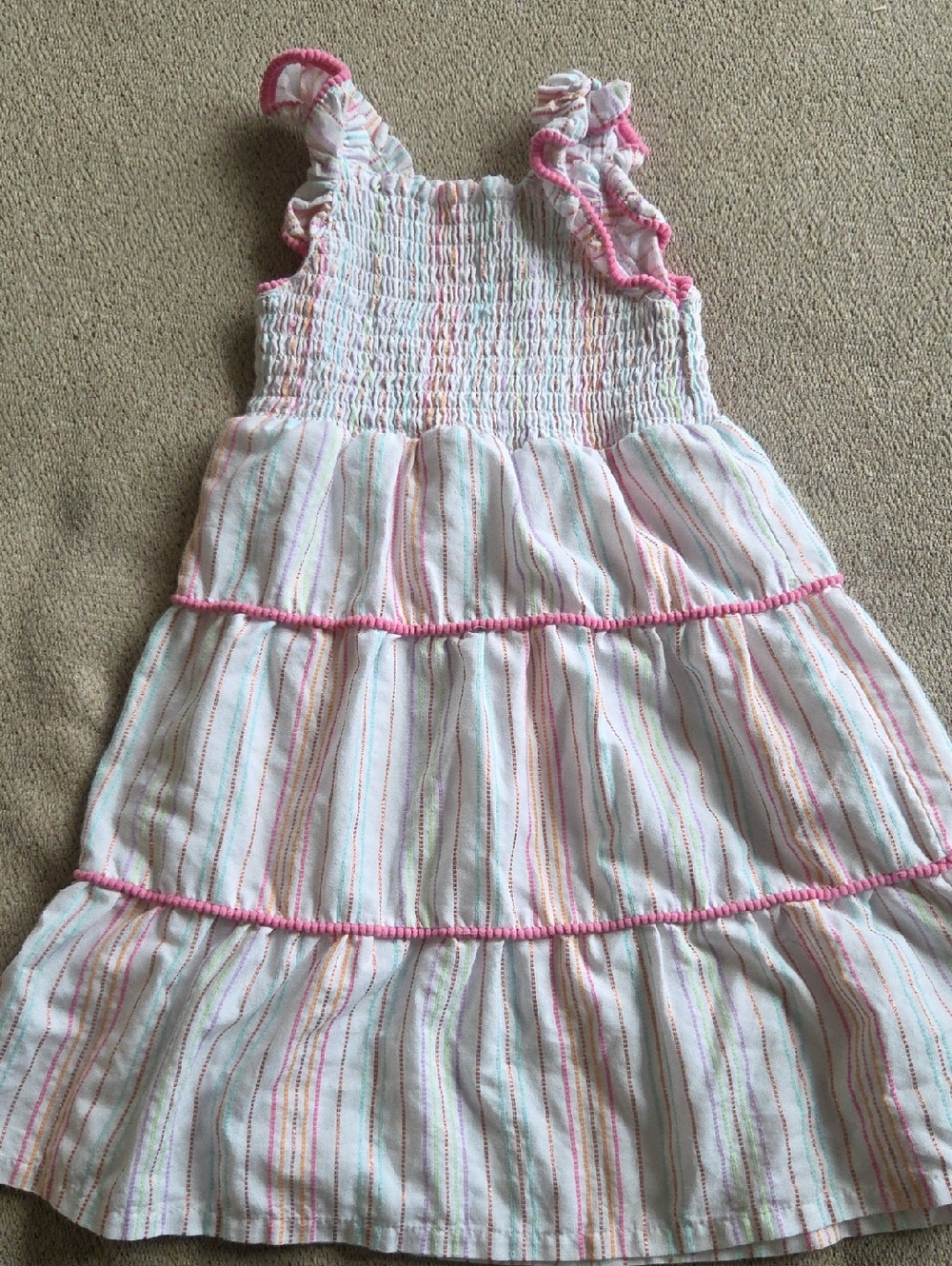 Girls' Pink-Trim White Multi-Stripe Sundress